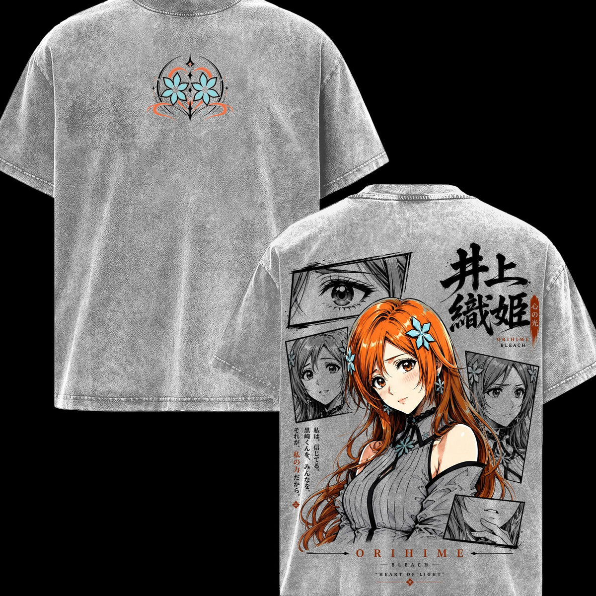 Orihime Inoue Bleach TYBW Part 4 Men’s Graphic T-Shirt, Episode 5 Trend Double Sided Anime Tee, Vintage Washed Soft Cotton Streetwear, Heart of Light Orihime Shirt, Gift for Bleach Fans