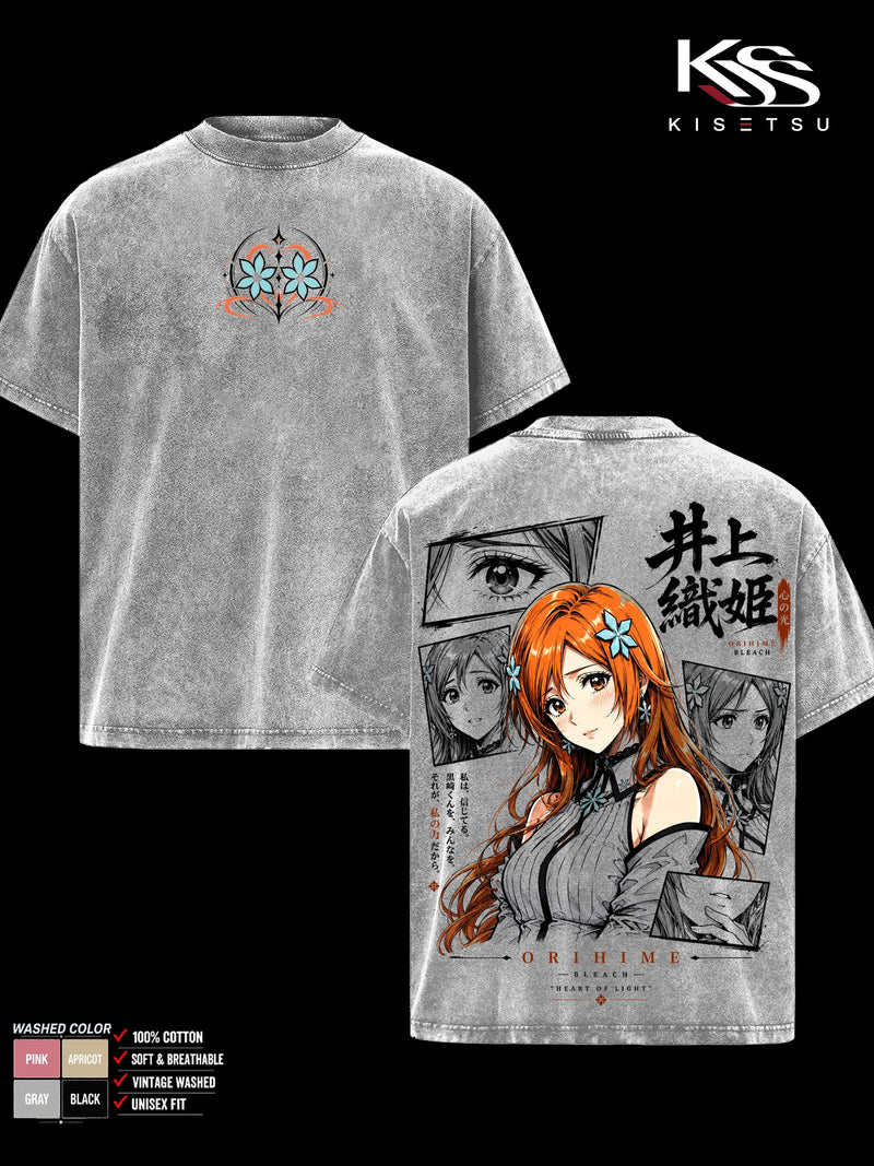 Orihime Inoue Bleach TYBW Part 4 Men’s Graphic T-Shirt, Episode 5 Trend Double Sided Anime Tee, Vintage Washed Soft Cotton Streetwear, Heart of Light Orihime Shirt, Gift for Bleach Fans