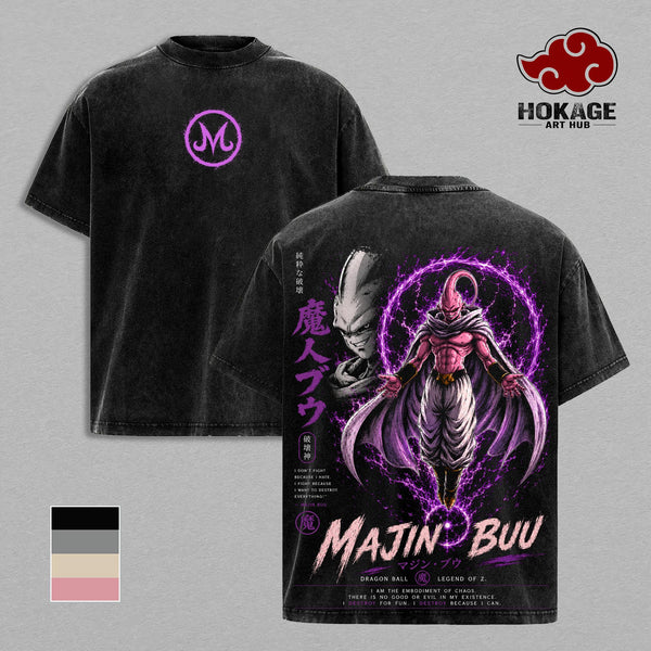 Majin Buu DBZ T-Shirt, DBZ Anime Villains Graphic Tee, Back Print Vintage 90s Anime Shirt, Graphic Tees Men, Trendy Tshirts, Men's T Shirts, DBZ Streetwear, Unisex Cotton Distressed Tee, Merch For Men