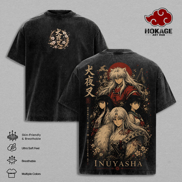 Inuyasha Sesshomaru Kagome Vintage Clothes Washed Anime Graphic Tee Manga Shirt Japan Anime T-Shirt Oversized Heavy Cotton Streetwear Top Classic Anime Fan Gift for Men Women