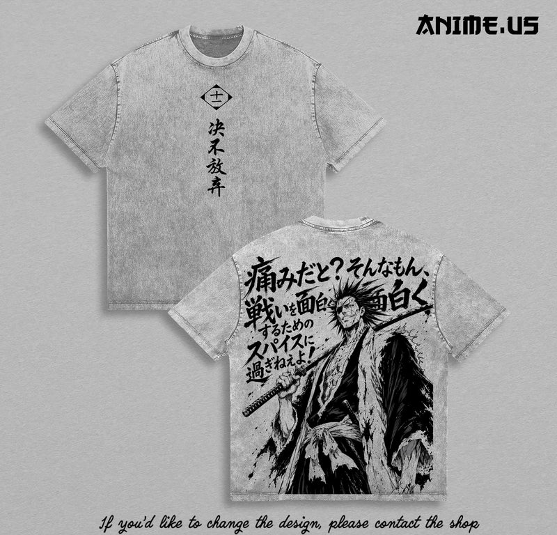 Kenpachi Zaraki Thousand-Year Blood War Bleach Captain Shirt Vintage Washed Anime Tee Soul Reaper Captain Graphic Shirt
