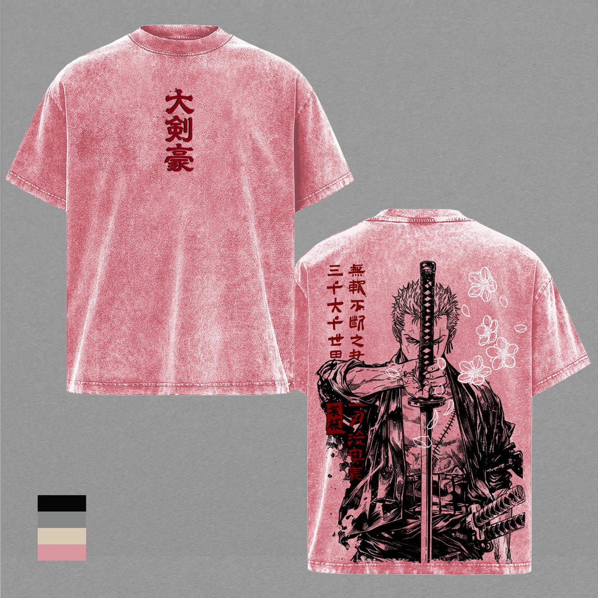 Zoro Tee Washed - Vintage One Piece Anime Shirt Roronoa Zoro Graphic Tee Vintage Washed T Shirt Unisex Streetwear Santoryu Anime Tee Three Sword Style Shirt Anime Clothing Gift for Anime Lovers Fans Apparel