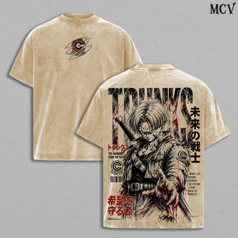 Future Trunks DBZ Tee – Future Trunks Vintage Washed T-Shirt | Capsule Corp | SuperSaiyan Warrior | Sword of Hope | DBZ Anime Manga Graphic Tee | Heavy Cotton Unisex Oversized Streetwear Top