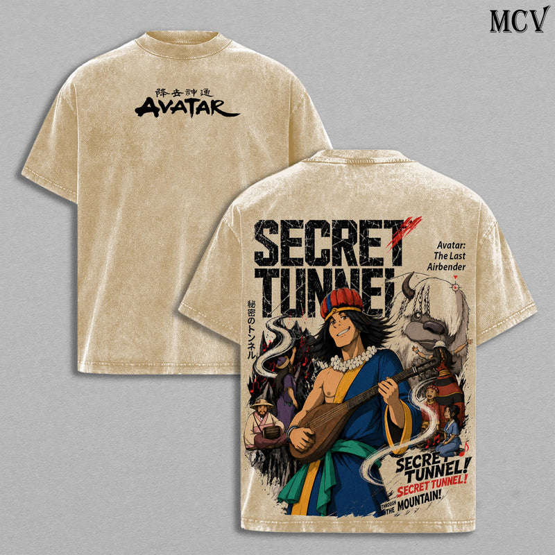 Secret Tunnel Avatar: The Last Airbender T-Shirt – Secret Tunnel Vintage Washed Tee | Chong | The Cave of Two Lovers Graphic Tee | Heavy Cotton Unisex Oversized Streetwear Top