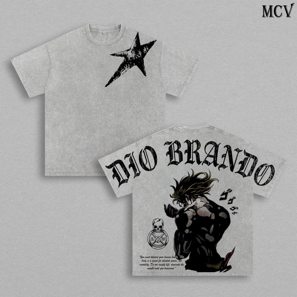 Dio Brando Tee Washed – JoJo’s Bizarre Adventure Steel Ball Run Scary Monsters Dinosaur Stand Anime Manga Graphic Double Printed T-Shirt, Menswear Heavy Cotton Unisex Oversize Gym Streetwear