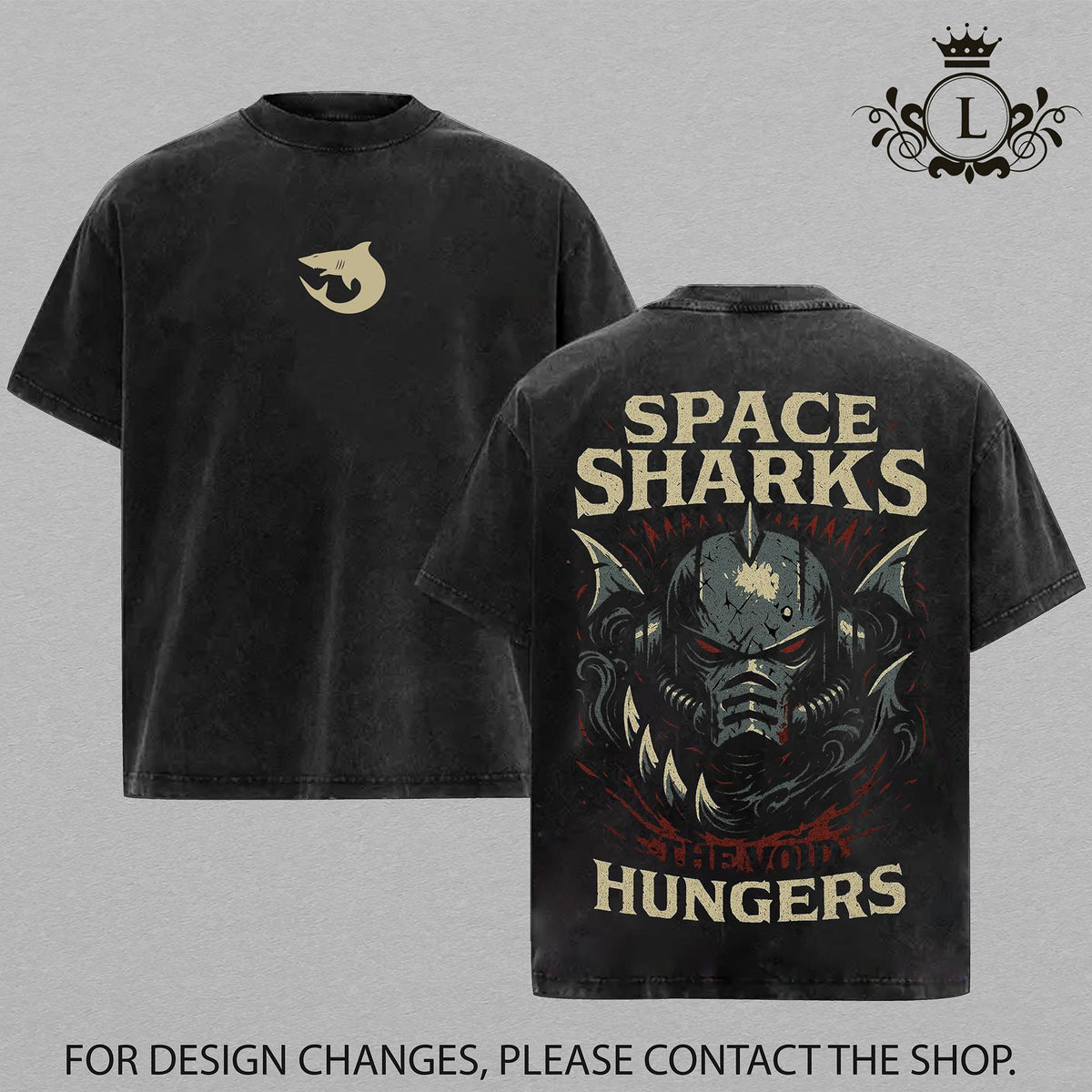 Space Sharks Warhammer 40K New Release Vintage Washed Tee | Grimdark Sci-Fi Graphic Shirt | Premium Cotton T-Shirt for Fans of Imperium, Space Marines & Chaos | Retro Battle Aesthetic Streetwear Apparel