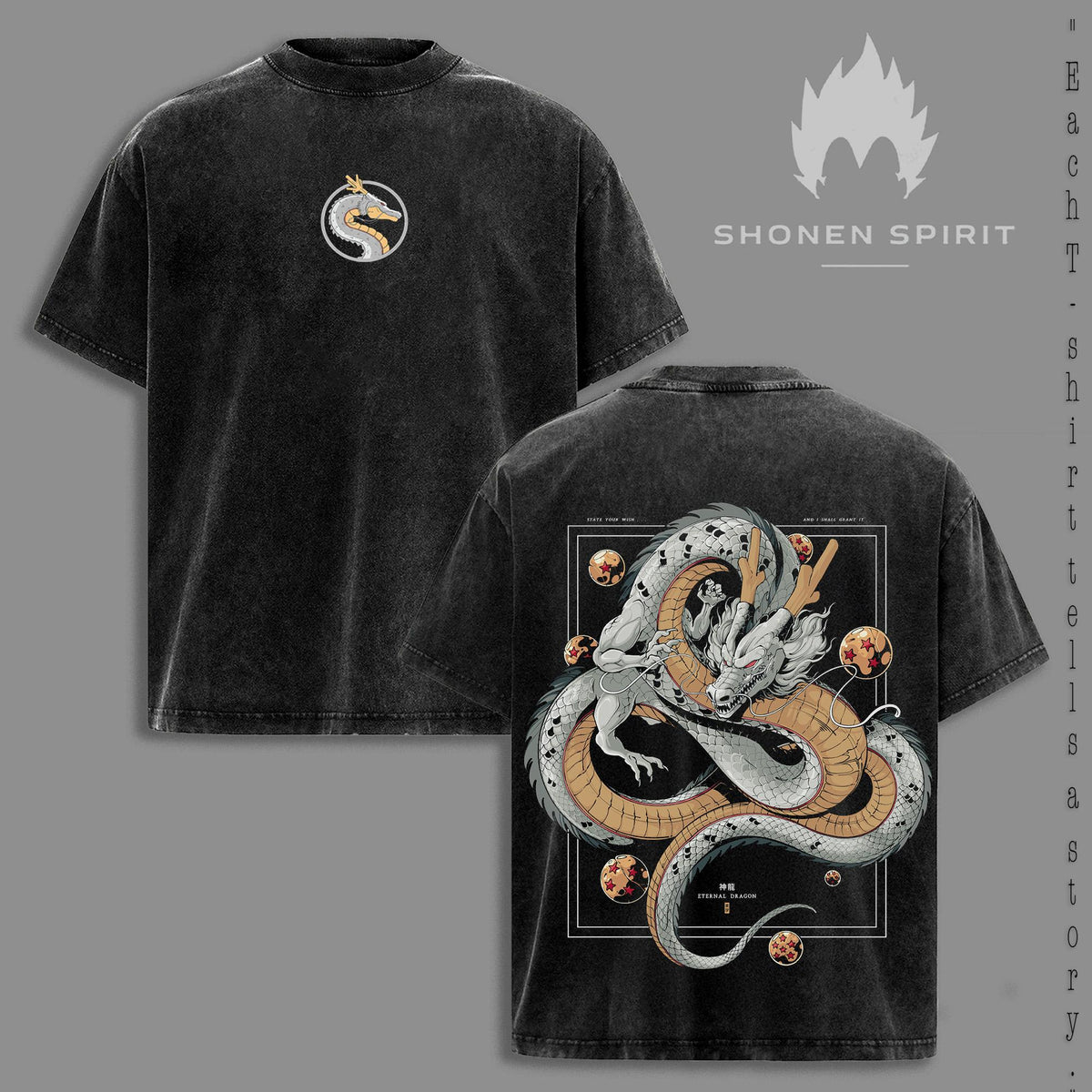 Eternal Dragon T-Shirt, Legendary Dragon Spirit Tee, Mystic Fantasy Graphic Shirt, Vintage Washed Anime-Inspired Top, Oversized Streetwear Outfit, Ancient Power Design, Mythical Creature Apparel, Epic Warrior Aesthetic Tee