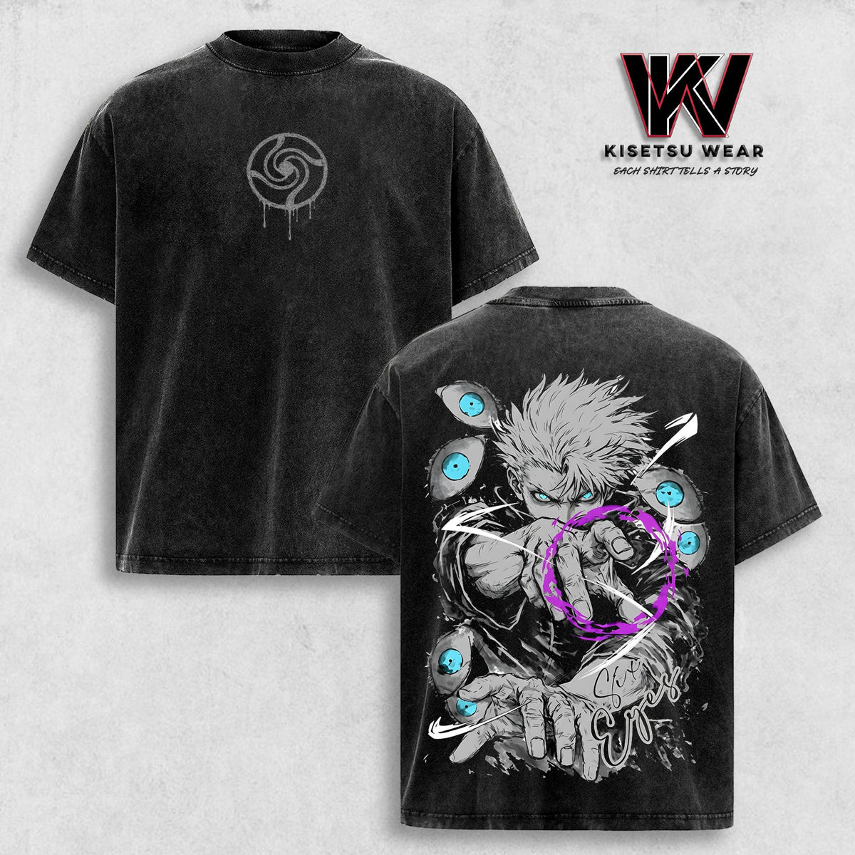 Gojo Satoru JJK Season 3 Vintage Washed Oversized T-Shirt – Six Eyes Limitless Anime Graphic Tee, Anime Streetwear Apparel, Soft Cotton Casual Unisex Top