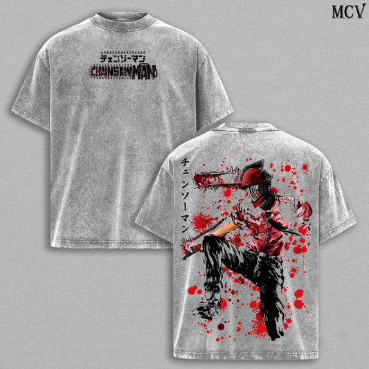 Chainsaw Devil Denji – Chainsaw Man Vintage Washed Anime Graphic T-Shirt Japanese Manga Streetwear