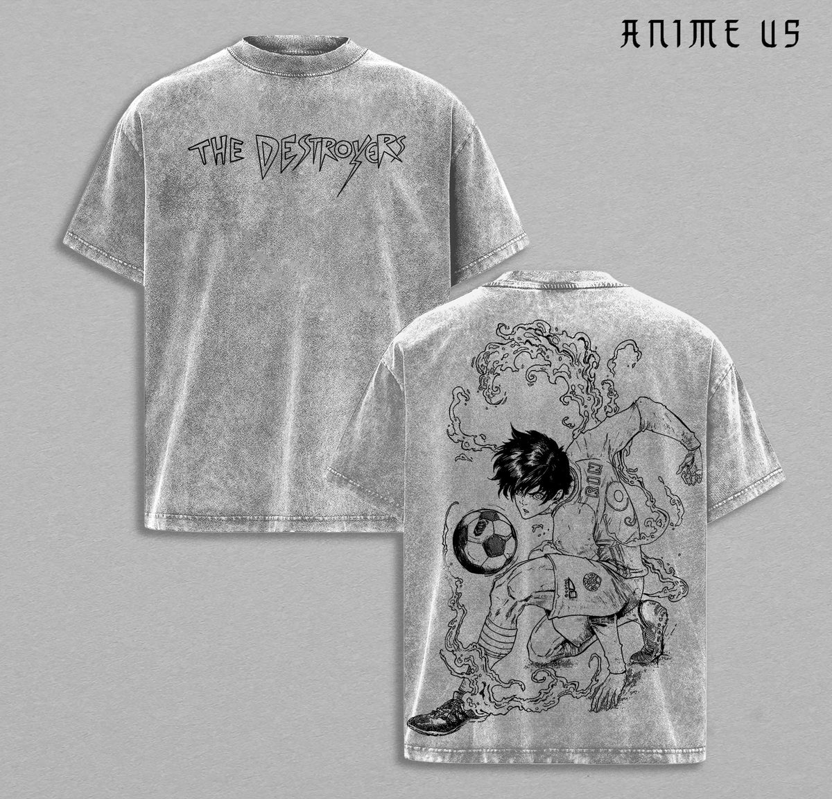 Rin Itoshi x Blue Lock Anime Soccer T-Shirt Washed, Blue Flame Soccer Player Tee, Vintage Japanese Manga Football Shirt, Oversized Streetwear Graphic Tee, Sportswear Menswear