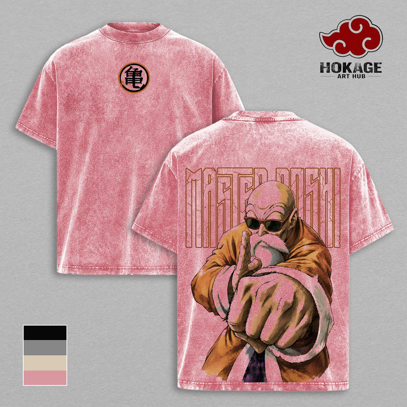 Master Roshi - DBZ Turtle Hermit Double Printed Graphic Tee, Heavy Cotton Oversized Shirt, Vintage Washed Streetwear For Men, Gift For Anime Lovers And DBZ Fans
