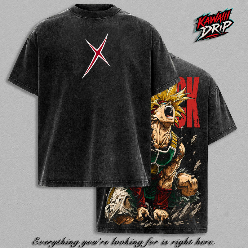 Bardockkk Vintage T-Shirt - Legendary ''Saiyan'' Father DBZ Anime Double Printed Vintage Clothes Washed Tee Unisex Oversize Anime Manga Washed Heavyweight Cotton T-Shirt