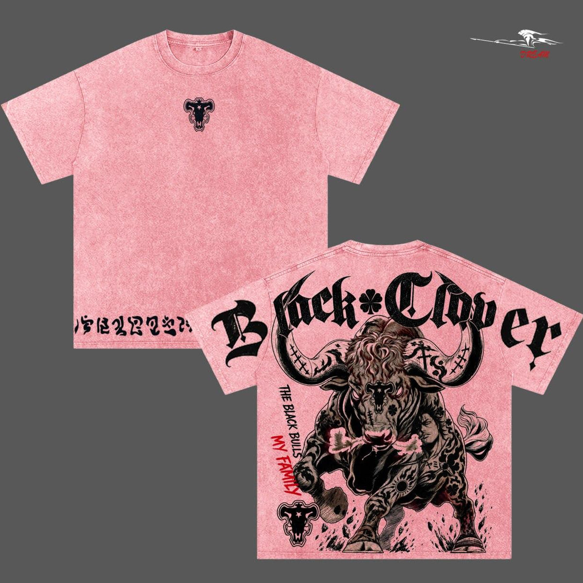 Black Clover Black Bulls Anime Double Printed Vintage Washed Tee Unisex Oversize Anime Manga Washed Heavyweight Cotton T-shirt