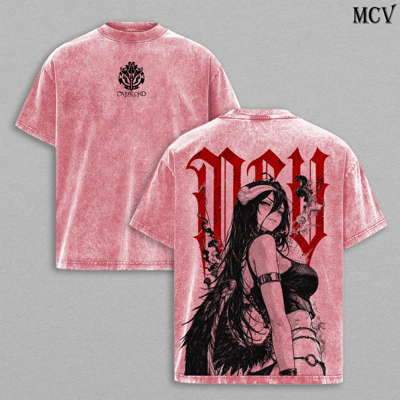 Albedo Overlord Anime Double Printed Vintage Washed Tee Unisex Oversize Anime Manga Washed Heavyweight Cotton T-shirt, Albedo Overlord T-Shirt