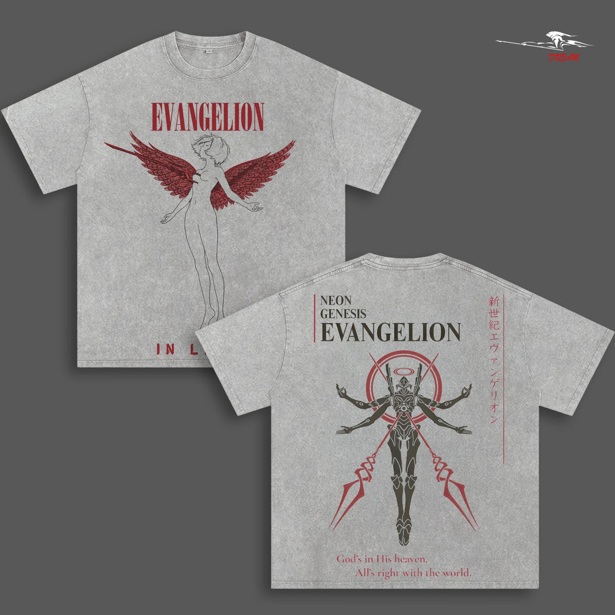 Neon Genesis Evangelion Anime Double Printed Vintage Washed Tee Unisex Oversize Anime Manga Washed Heavyweight Cotton T-shirt