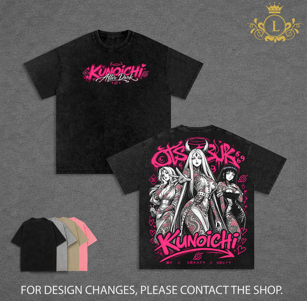 Tsunade, Kaguya, Hinata Graphic Tee, Narrruto Vintage Washed Shirt, Unisex Streetwear, Female Ninja Streetwear Shirt Tee, Kunoichi After Dark T-Shirt, Gift for Anime Fans