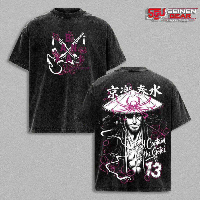 Kisuke Urahara Squad 13 Vintage Washed Anime Tee, Bleach Soul Reaper Streetwear Shirt, Pink Sakura Manga Aesthetic, Y2K Graphic T Shirt, Viral TikTok Anime Outfit for Men