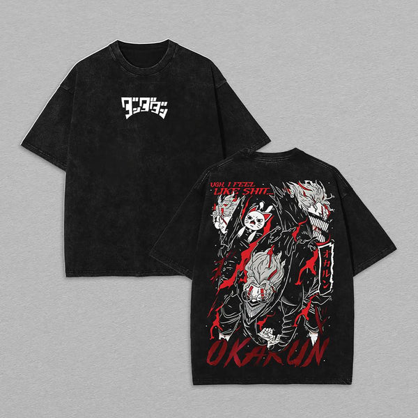 Okarun Dandadan Unisex Oversize Anime Manga Washed Heavyweight Cotton T-shirt, Gift For Anime Fan, Anime Lover