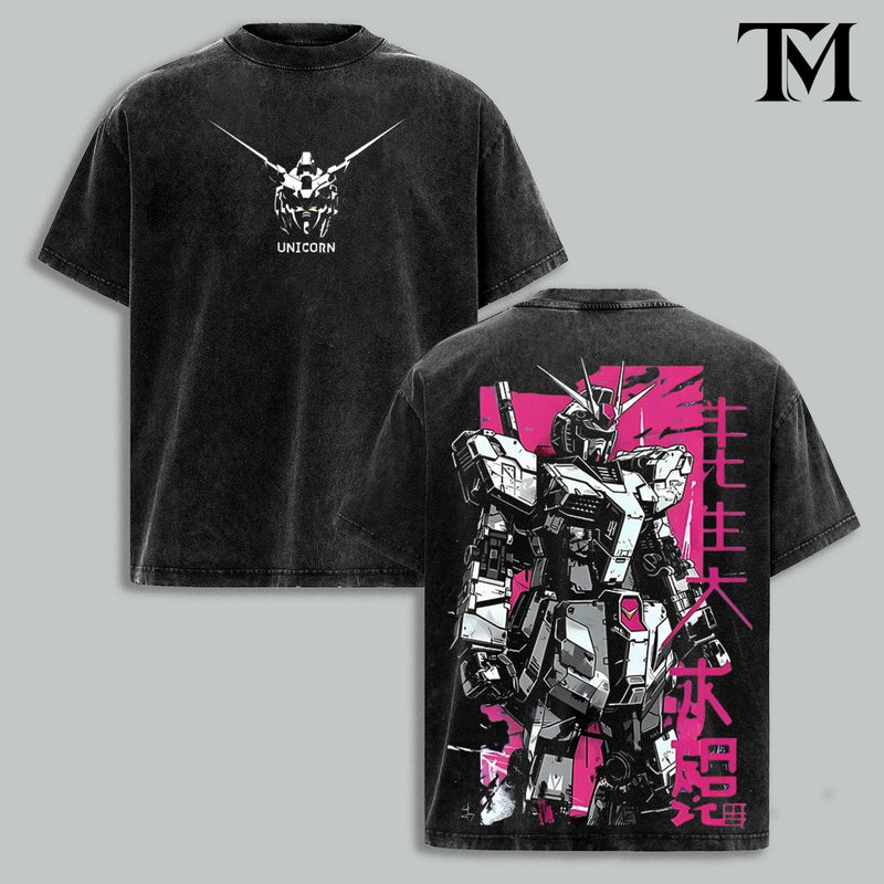 Gundam RX-78 Vintage Washed Oversized T-Shirt, Mobile Suit Mecha Graphic Tee, Heavyweight Cotton Anime Streetwear