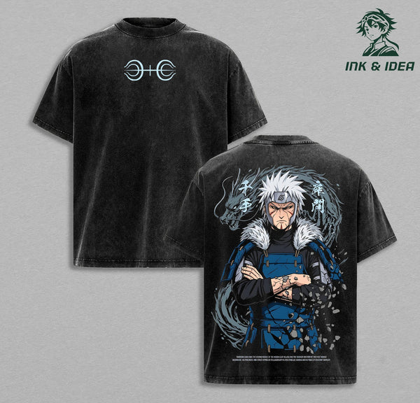 Tobirama Senju Naruto Vintage Washed Oversized Anime T-Shirt, Second Hokage Graphic Tee, Heavyweight Cotton Streetwear Gym Shirt, Unisex Manga Apparel Gift for Anime Fans