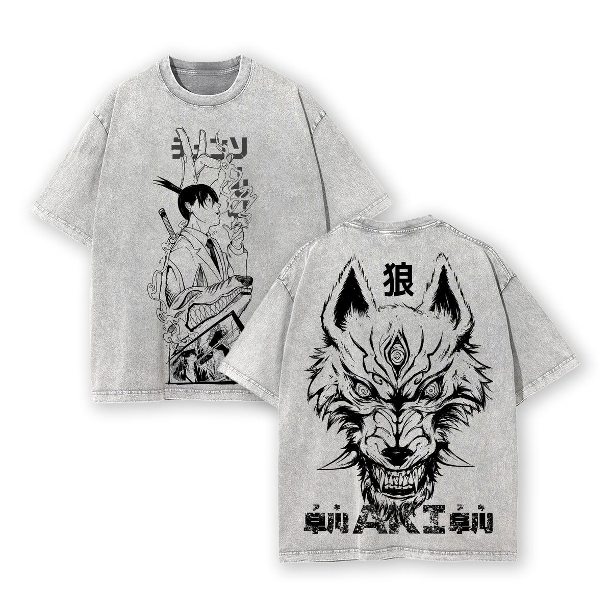 Aki Hayakawa Chainsaw Man Anime Double Printed Vintage Washed Tee