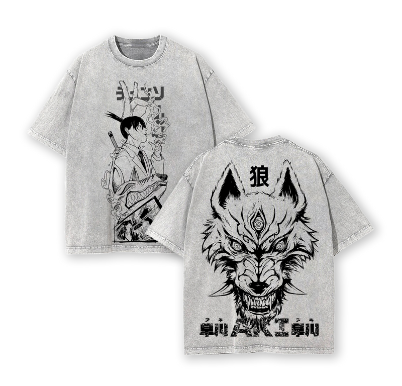 Aki Hayakawa Chainsaw Man Anime Double Printed Vintage Washed Tee
