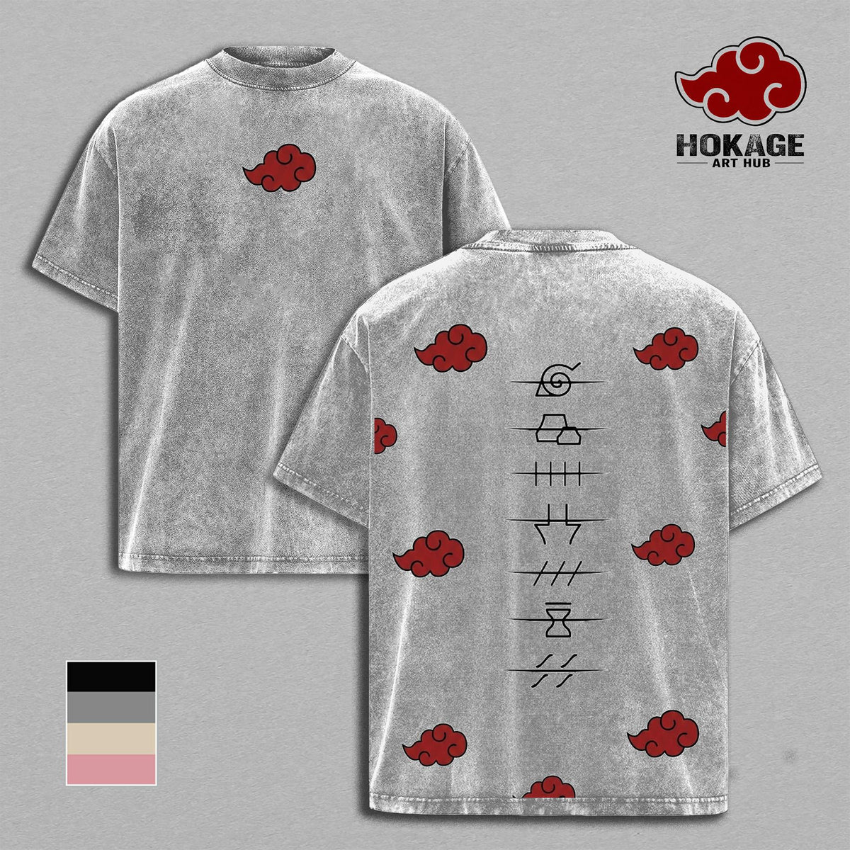 Akatsuki Clan Vintage Washed Anime Shirt, Naruto Graphic Tee for Anime Lovers, Unisex Streetwear Fashion, Trendy Manga T Shirt Gift for Naruto Fans