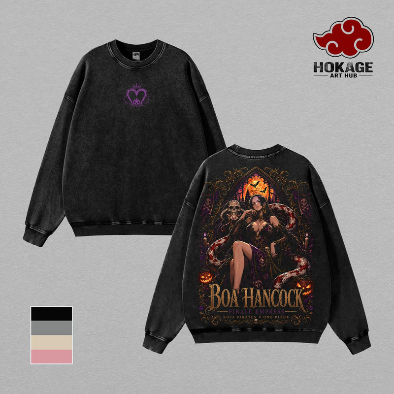 Boa Hancock Halloween T-Shirt, Vintage Washed Anime Tee, One Piecee Graphic Shirt, Oversized Streetwear, Heavyweight Cotton T-Shirt, Anime Sweatshirt, Hoodie