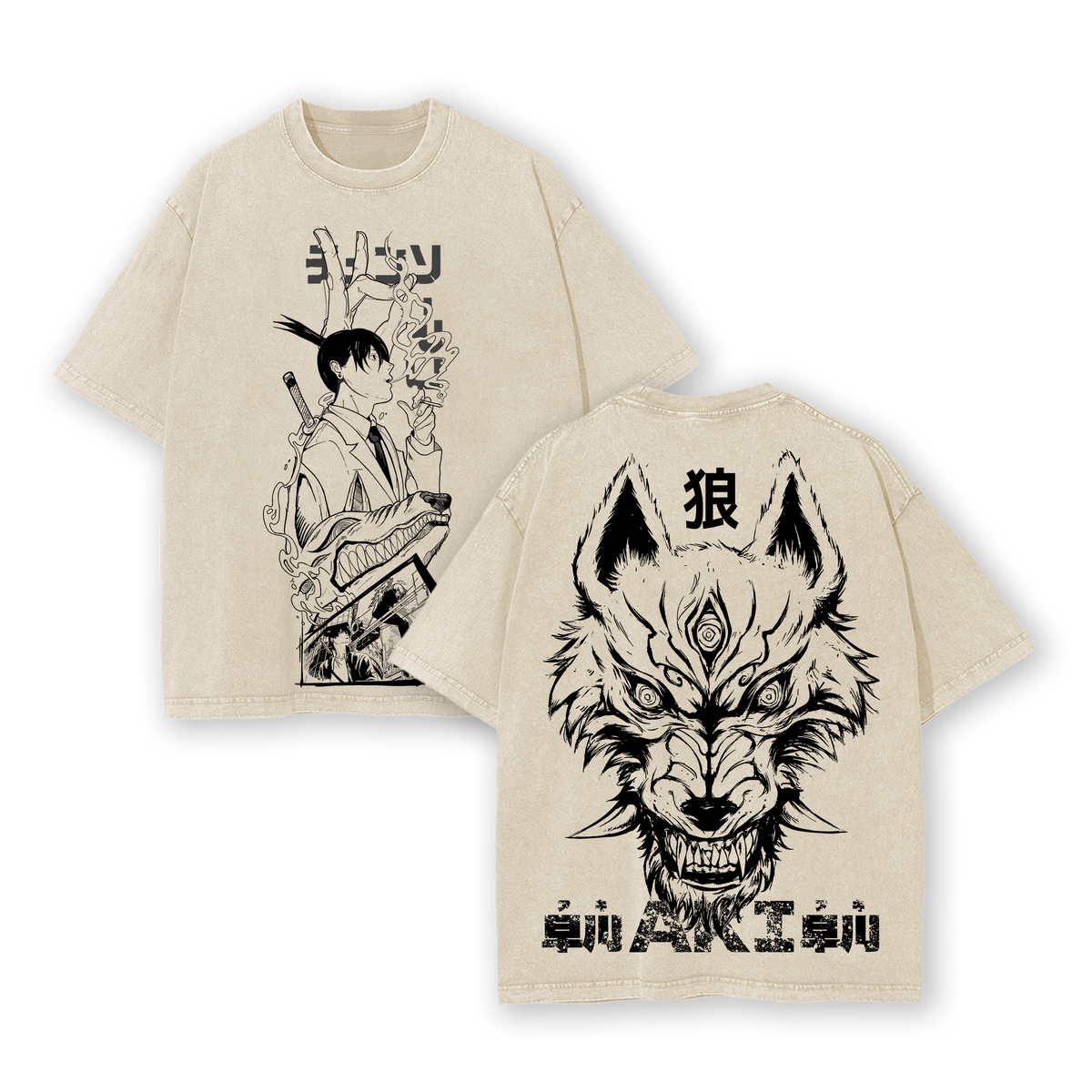 Aki Hayakawa Chainsaw Man Anime Double Printed Vintage Washed Tee