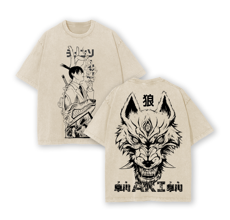 Aki Hayakawa Chainsaw Man Anime Double Printed Vintage Washed Tee