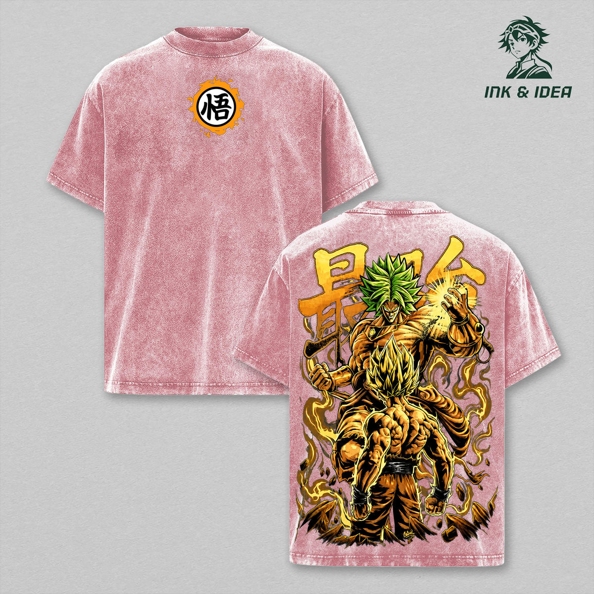 Broly Legendary Super Saiyan Vintage Washed Heavyweight Cotton T-Shirt, Full Power Golden Aura Double Sided Graphic, Oversized Saiyan Warrior Manga Streetwear, Unisex Anime Fan Gift