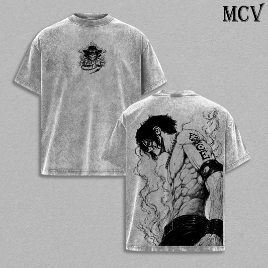 Ace Fire Fist T-Shirt, Anime Flame Warrior Tee, Pirate Brother Graphic Shirt, Vintage Washed Cotton Unisex Streetwear