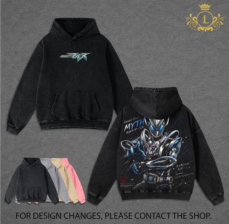 Kamen Rider MYTH Wash Tee - Hoodie | White Variant Vintage Tokusatsu Streetwear | Superhero Manga Graphic Shirt | Heavyweight Cotton Oversized Tee | Clean & Dark Aesthetic Otaku Apparel | Unisex Anime Streetwear | Trending Streetwear 2026