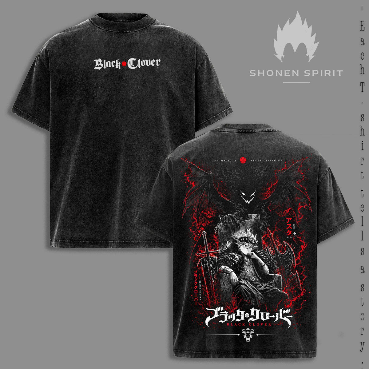 Asta Black Clover Devil Union Graphic T-Shirt, Anti Magic Knight Anime Inspired Tee, Demon Power Manga Artwork, Double-Sided Acid Wash Cotton Shirt, Vintage Oversized Streetwear, Lightweight Casual Unisex Top, Anime Fan Apparel, Collector Gift
