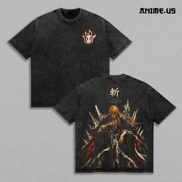 Ichigo Kurosaki Bleach Vintage Washed Oversized T-Shirt, Soul Reaper Bankai Anime Graphic Tee, Heavyweight Cotton Streetwear Shirt, Manga Fan Gift