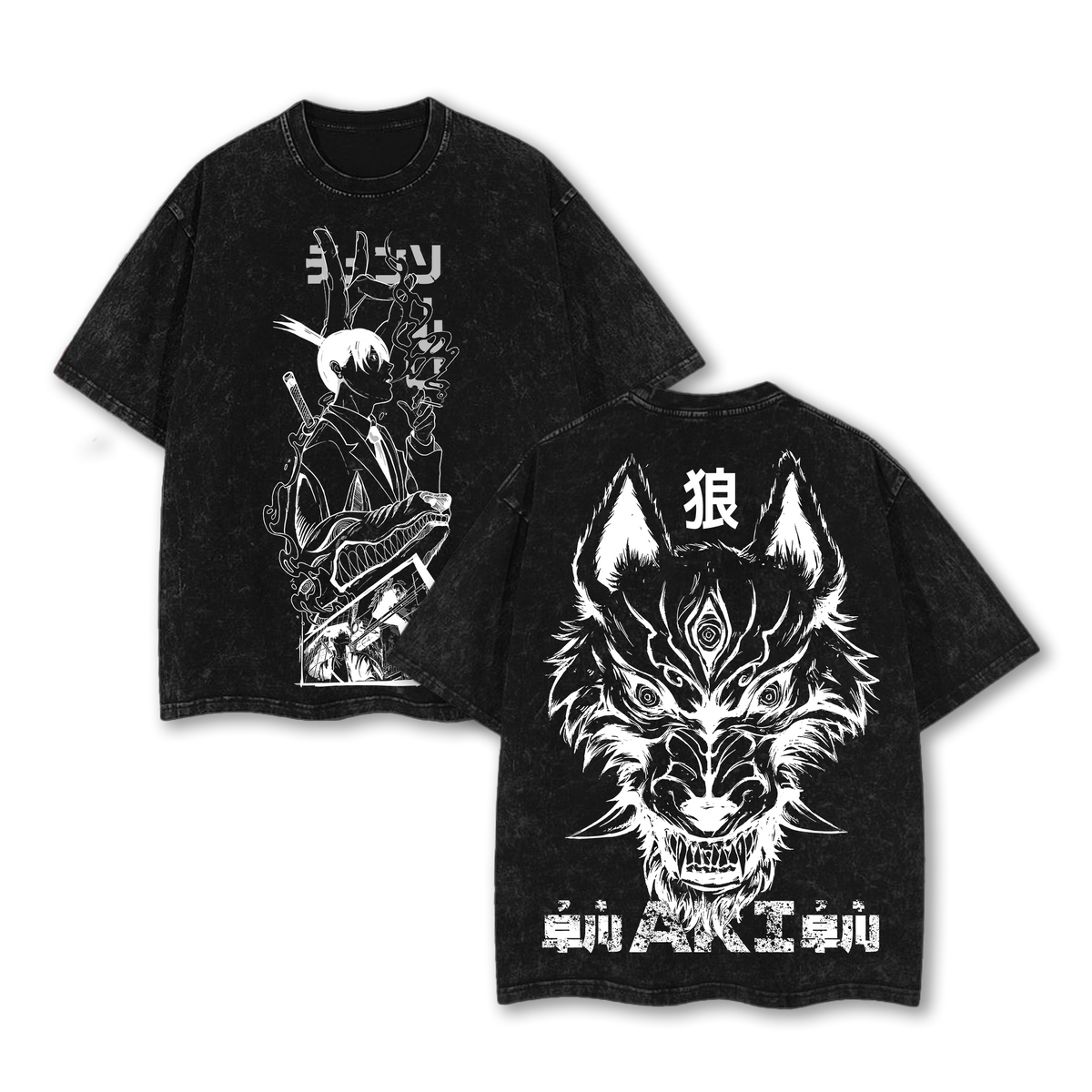 Aki Hayakawa Chainsaw Man Anime Double Printed Vintage Washed Tee