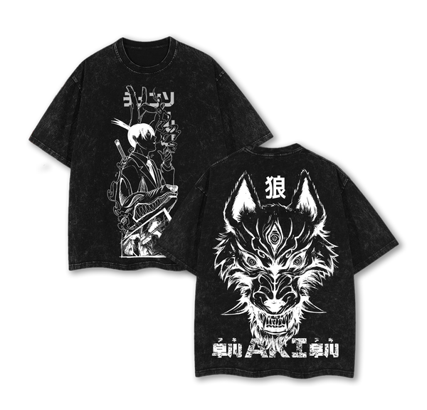 Aki Hayakawa Chainsaw Man Anime Double Printed Vintage Washed Tee