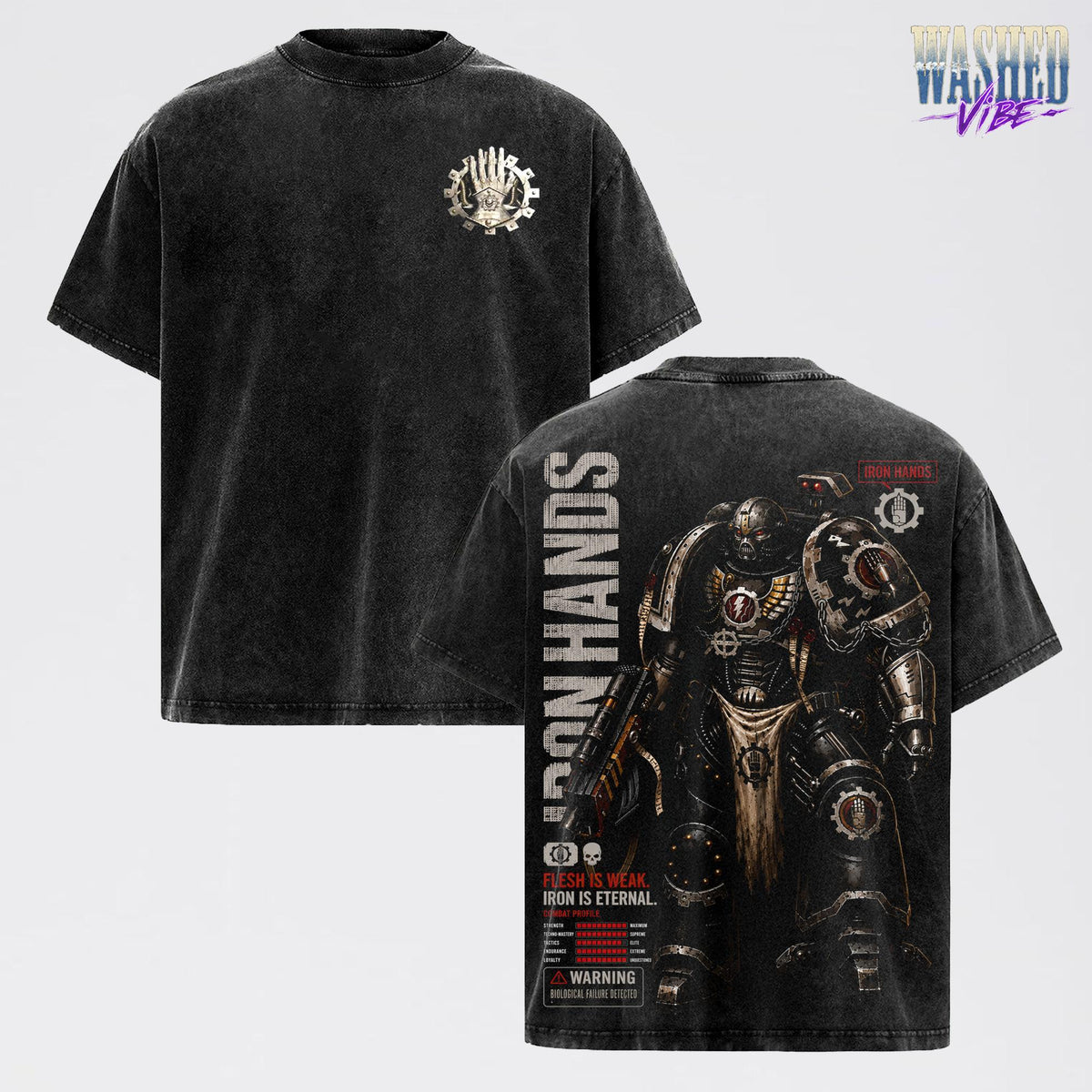 Iron Hands Warhammer 40,000: Dawn of War IV T-Shirt, Retro Grimdark Sci-Fi Graphic Tee, Space Warrior Tabletop Gaming Streetwear, Warhammer 40K Fan Apparel, Gift for Men & Women, Video Game Shirt, Boy Merch Streetwear