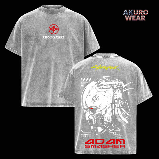 Adam Smasher Cyberpunk T-Shirt – Cyberpunk 2077 Edgerunners Villain Graphic Tee, Dark Cyberpunk Anime Shirt, Washed Oversized Streetwear, Unisex Heavy Cotton Top, Gift for Cyberpunk Fans