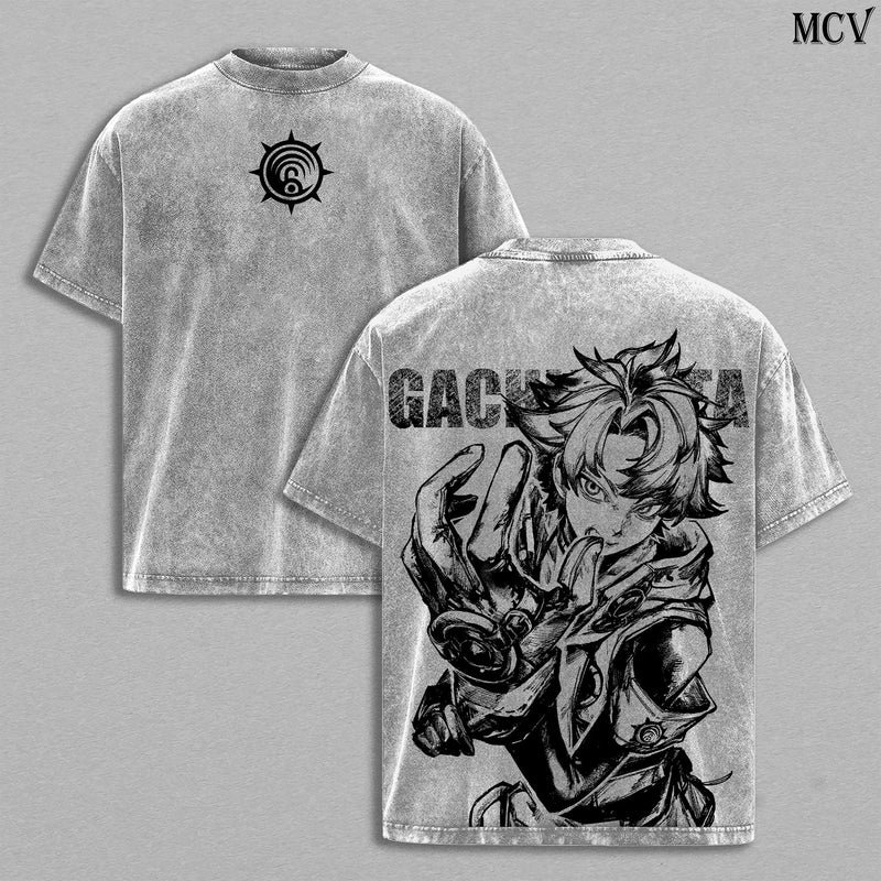 Rudo Surebrec Gachiakuta Anime Double Printed Vintage Washed Tee Unisex Oversize Anime Manga Washed Heavyweight Cotton T-shirt, Gift For Anime Fan, Anime Love