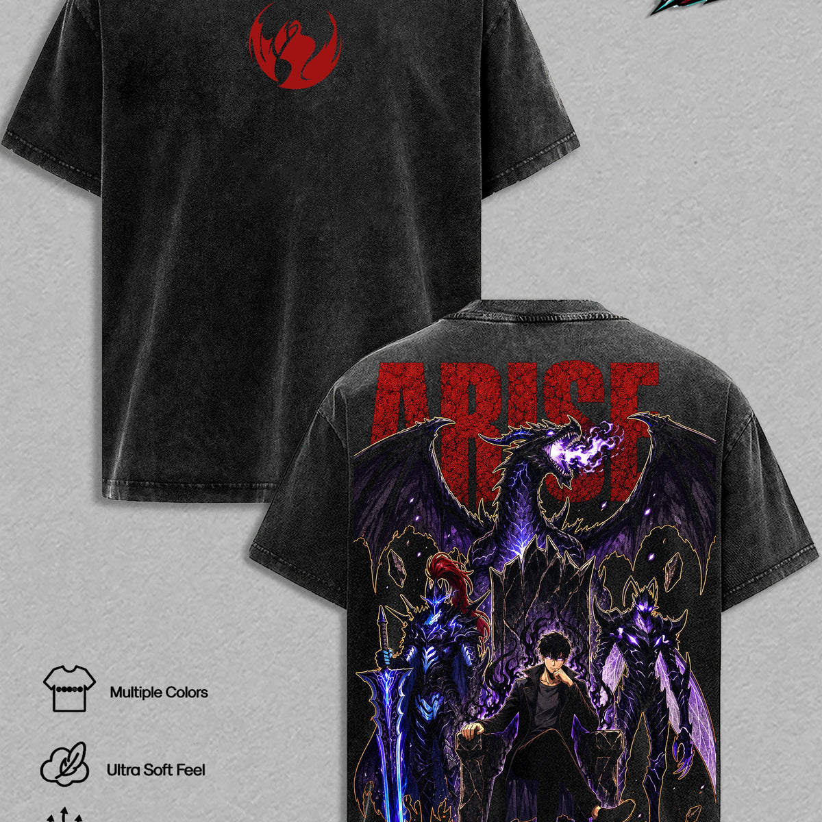 Sung Jinwoo Solo Leveling Vintage Washed T Shirt - Shadow Monarch Anime Graphic Tee Heavyweight Cotton Oversized Streetwear Top Unisex Manga Shirt Solo Leveling Fan Gift