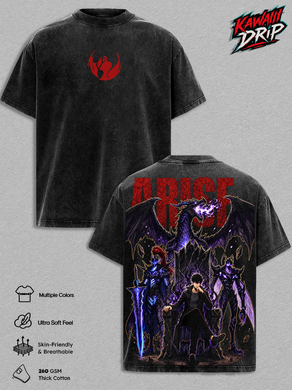 Sung Jinwoo Solo Leveling Vintage Washed T Shirt - Shadow Monarch Anime Graphic Tee Heavyweight Cotton Oversized Streetwear Top Unisex Manga Shirt Solo Leveling Fan Gift