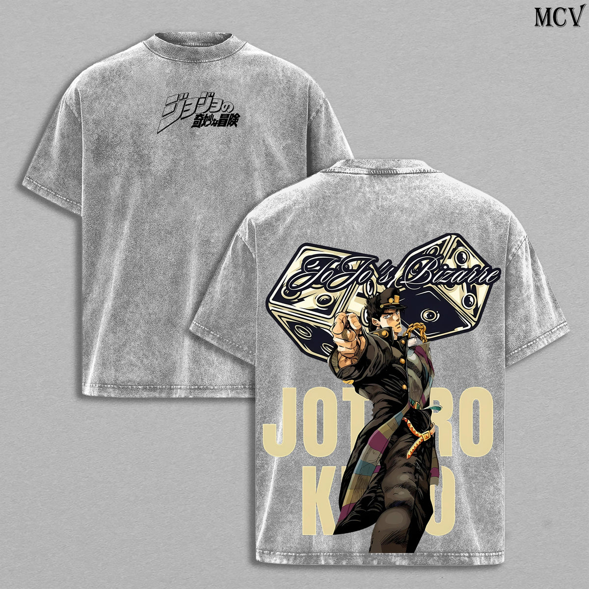 Jotaro Kujo Tee Washed – JoJo’s Bizarre Adventure Stardust Crusaders Vintage Washed Heavy Cotton Oversized Anime Manga T-Shirt & Hoodie, Double Printed Retro Unisex Streetwear Graphic Top, Star Platinum Stand Edition