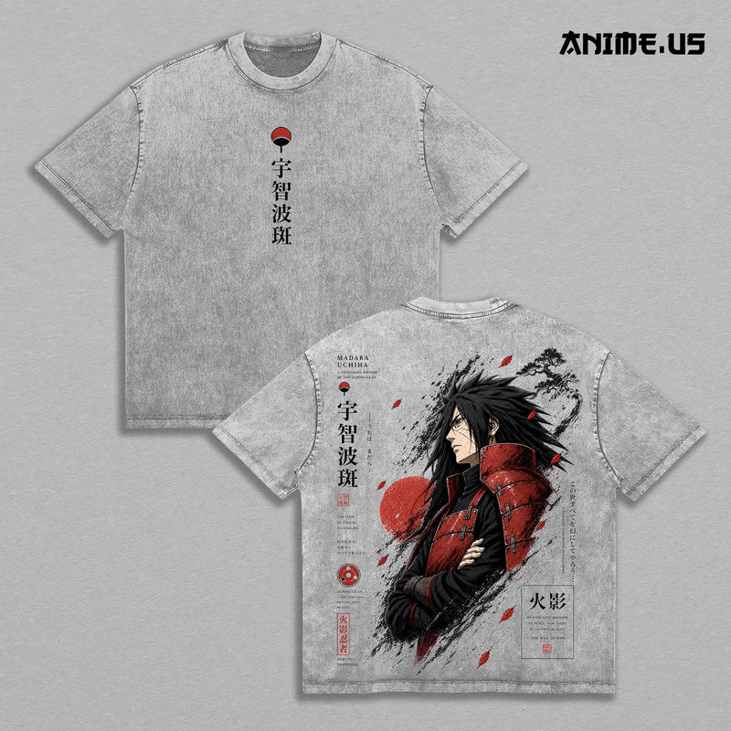 Madara Uchiha Naruto Legendary Shinobi Anime Graphic Vintage Shirt, Eternal Mangekyo Sharingan Uchiha Clan Double Printed Tee Heavyweight Cotton Streetwear