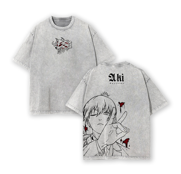 Aki Hayakawa Tee Washed – Chainsaw Man The Movie: Reze Arc Vintage Oversized Heavy Cotton Anime Manga T-Shirt