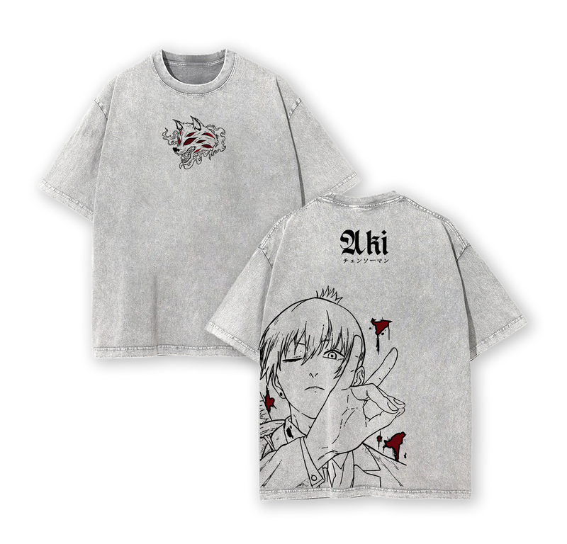 Aki Hayakawa Tee Washed – Chainsaw Man The Movie: Reze Arc Vintage Oversized Heavy Cotton Anime Manga T-Shirt