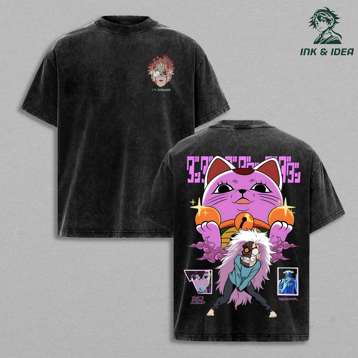 Dandadan Turbo Granny Vintage Washed T-Shirt, Retro Monster Lucky Cat Anime Tee, Oversized Paranormal Streetwear Heavy Cotton Graphic Top