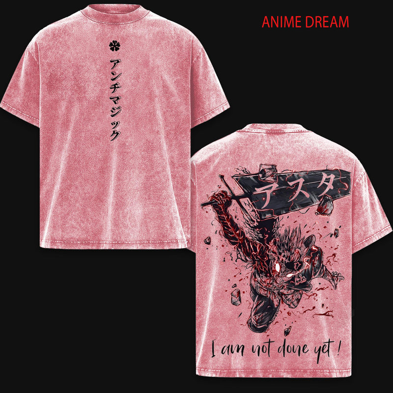 Asta Black Clover Black Bulls Anime Double Printed Vintage Washed Tee Unisex Oversize Anime Manga Washed Heavyweight Cotton T-shirt