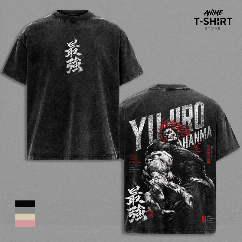 Yujiro Hanma Baki Vintage Washed Shirt Anime Graphic Tee Strongest Creature Alive Design Oversized Streetwear Manga T Shirt Gift for Baki Fans