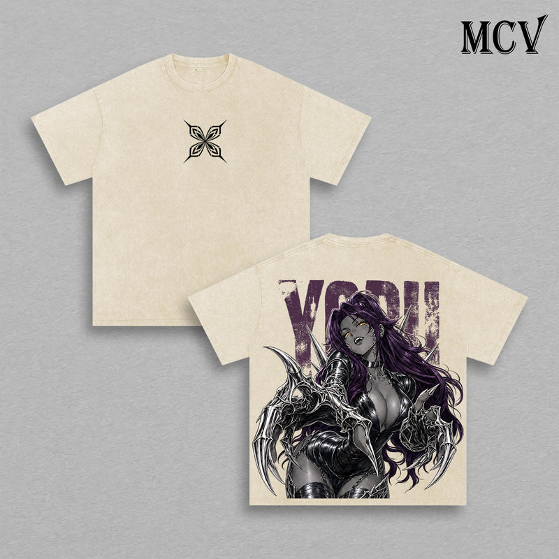 Shihouin Yoruichi Bleach T-Shirt – Shihouin Yoruichi Vintage Washed Tee, Flash Goddess Soul Reaper Anime Graphic T-Shirt, Heavy Cotton Oversized Streetwear for Men and Women